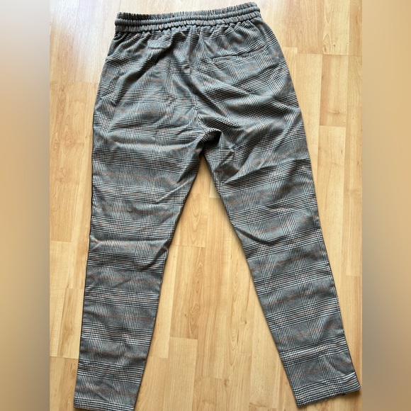 Brown, black and burnt orange plaid elastic waist, comfortable straight leg pant - Picture 5 of 6